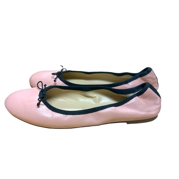 J. Crew leather ballet flats with cute bow pink and black size 7.5 light wear - Picture 2 of 7